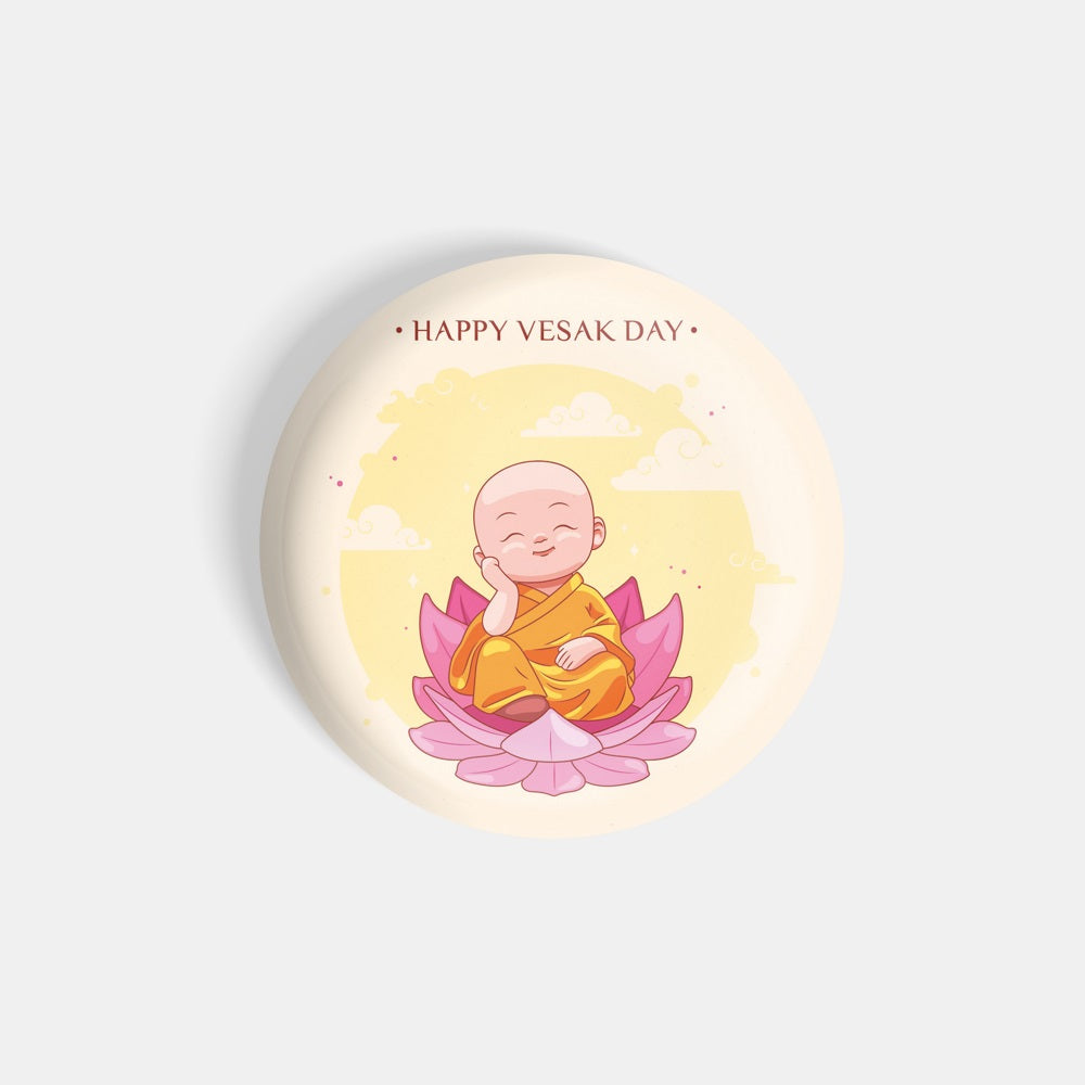 dhcrafts Round Fridge Magnet Yellow Vesak Day D2 Glossy Finish Design Pack of 1 (75 mm)